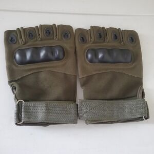 Tactical Fingerless Gloves Olive Green Hard Knuckle Military Style Half Finger